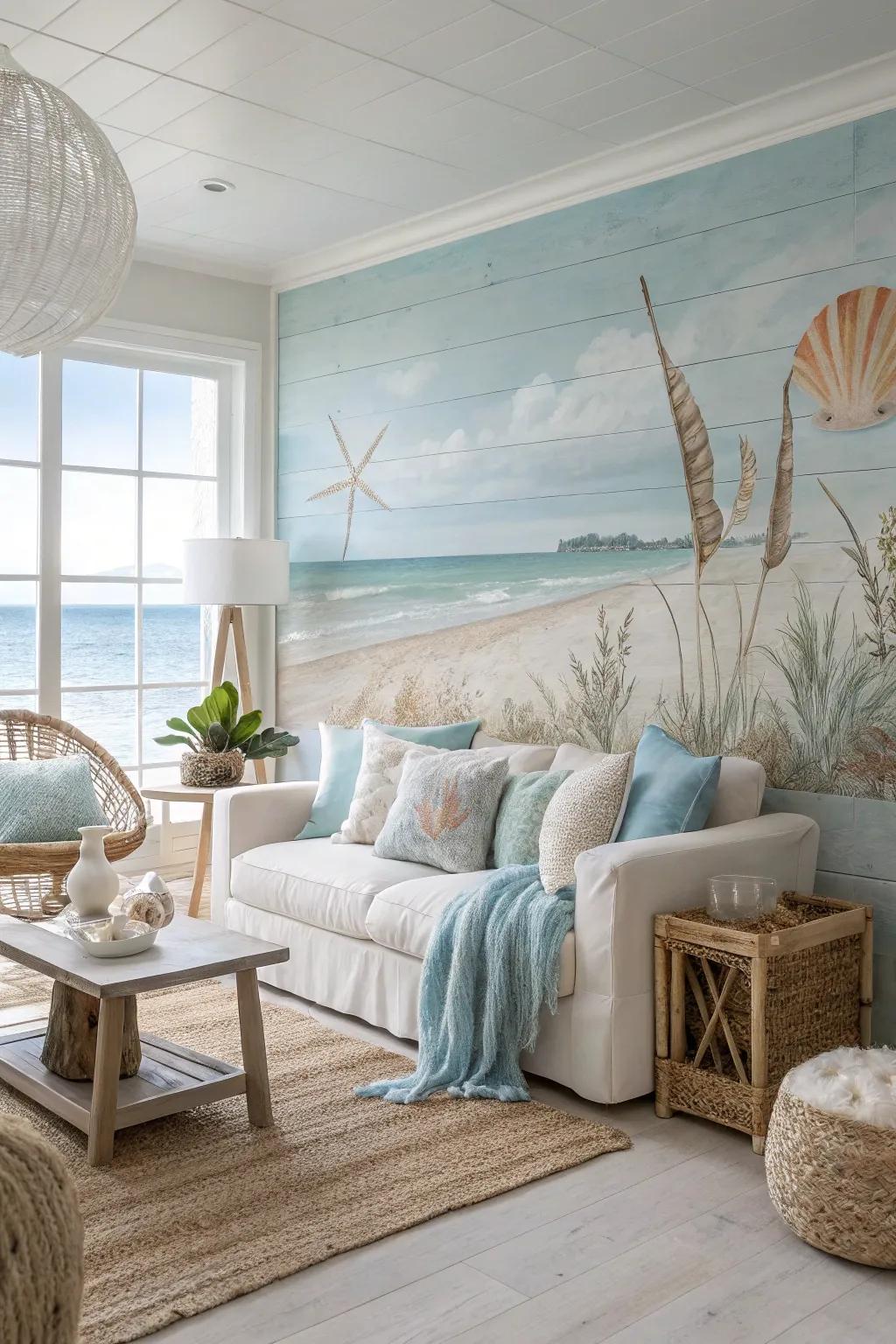 Evoke calmness with understated coastal murals.