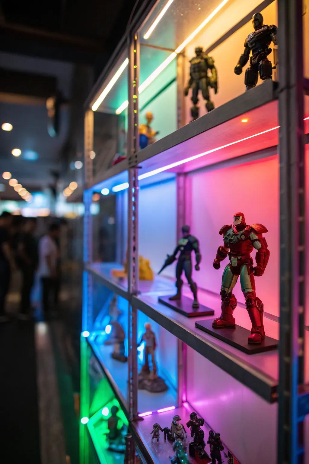 Colored lighting sets the mood and highlights your collection.