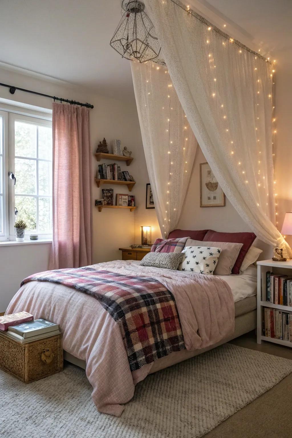 Elevate comfort through inviting curtains over your bed.