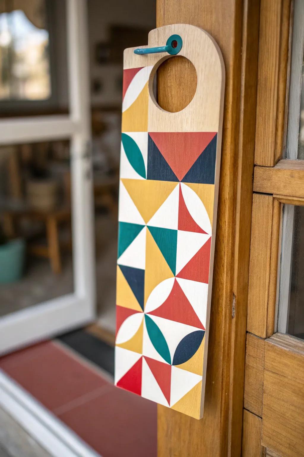 A striking precise forms door hanger with a modern design.