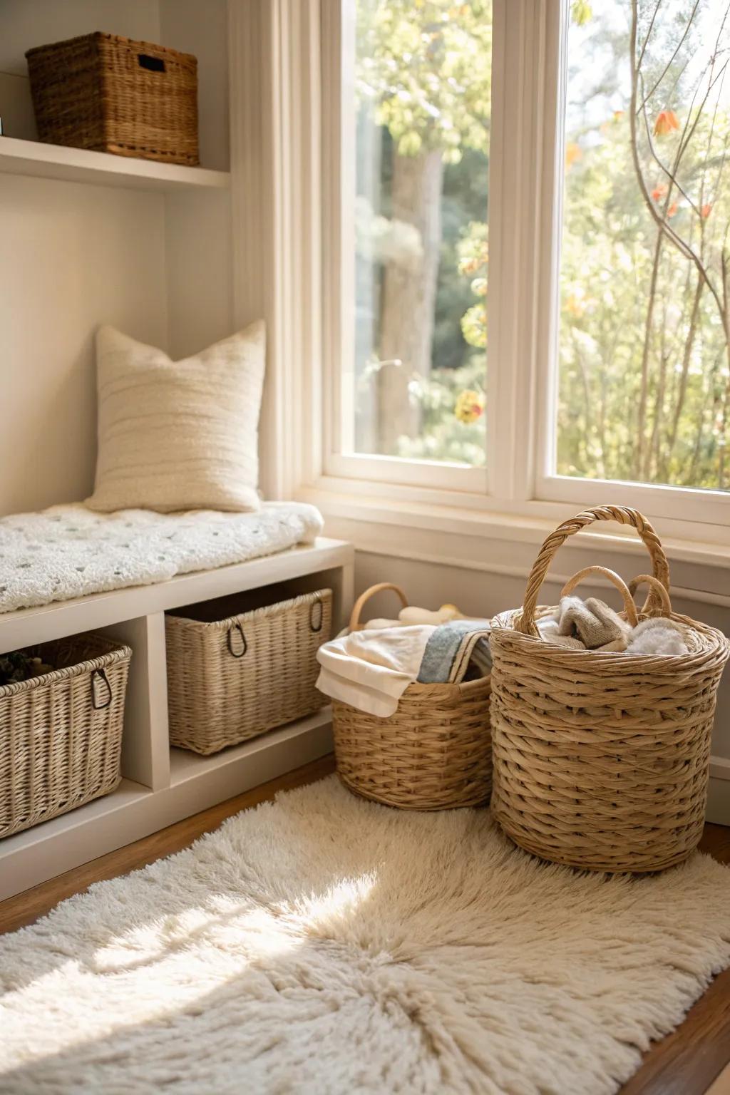 Compositional components provide warmth and interest to the baby's corner.