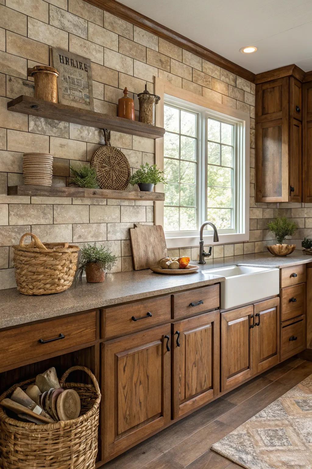 Wood-look tiles provide warmth and rustic charm with easy maintenance.