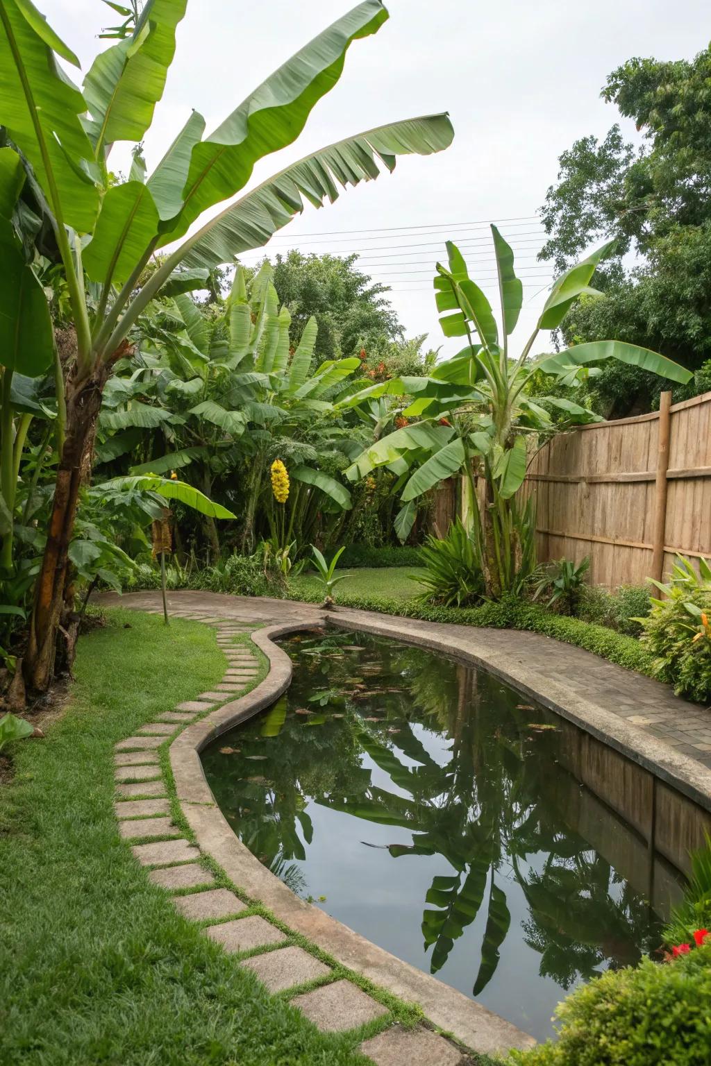 Elevate your aqua garden with banana trees for a lush tropical feel.