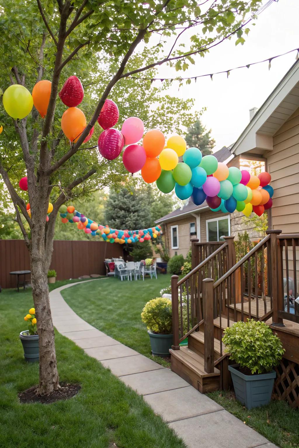 Balloon garlands add a splash of color and festivity.