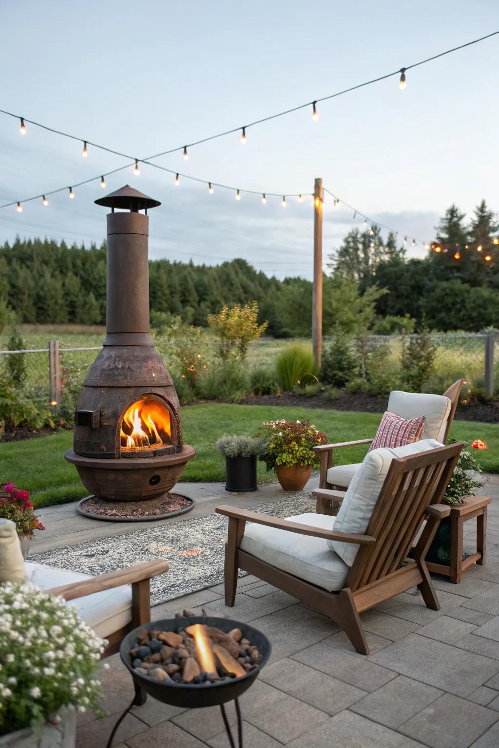 Chimneys bring magic and efficiency to small outdoor spots.