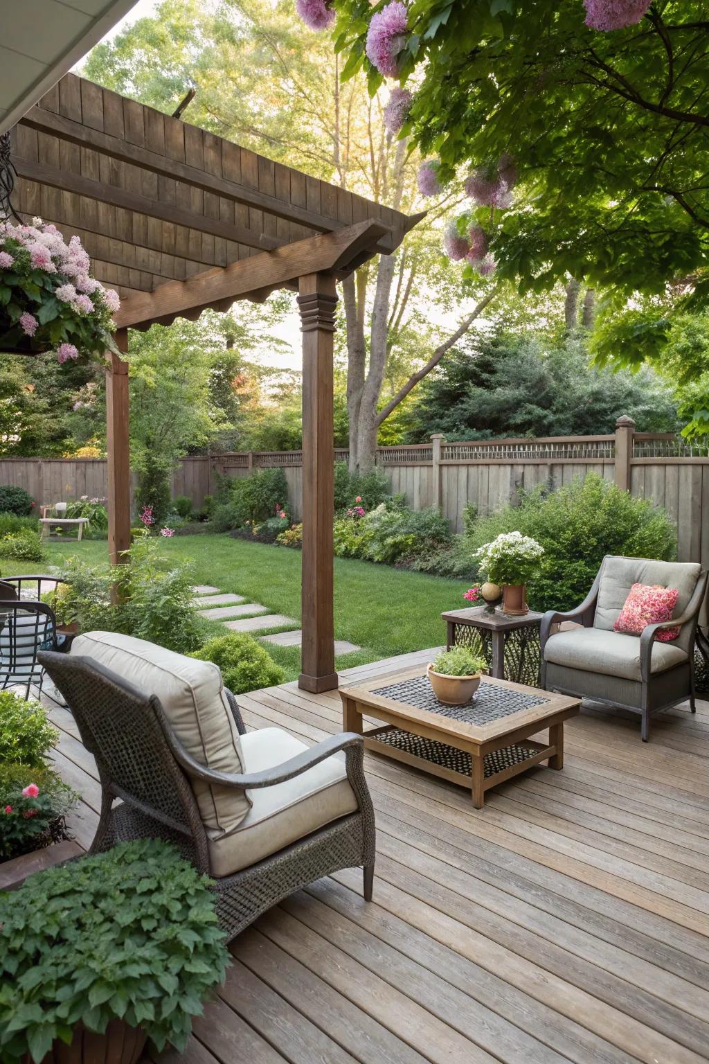 Simple wood decking adds warmth and height.