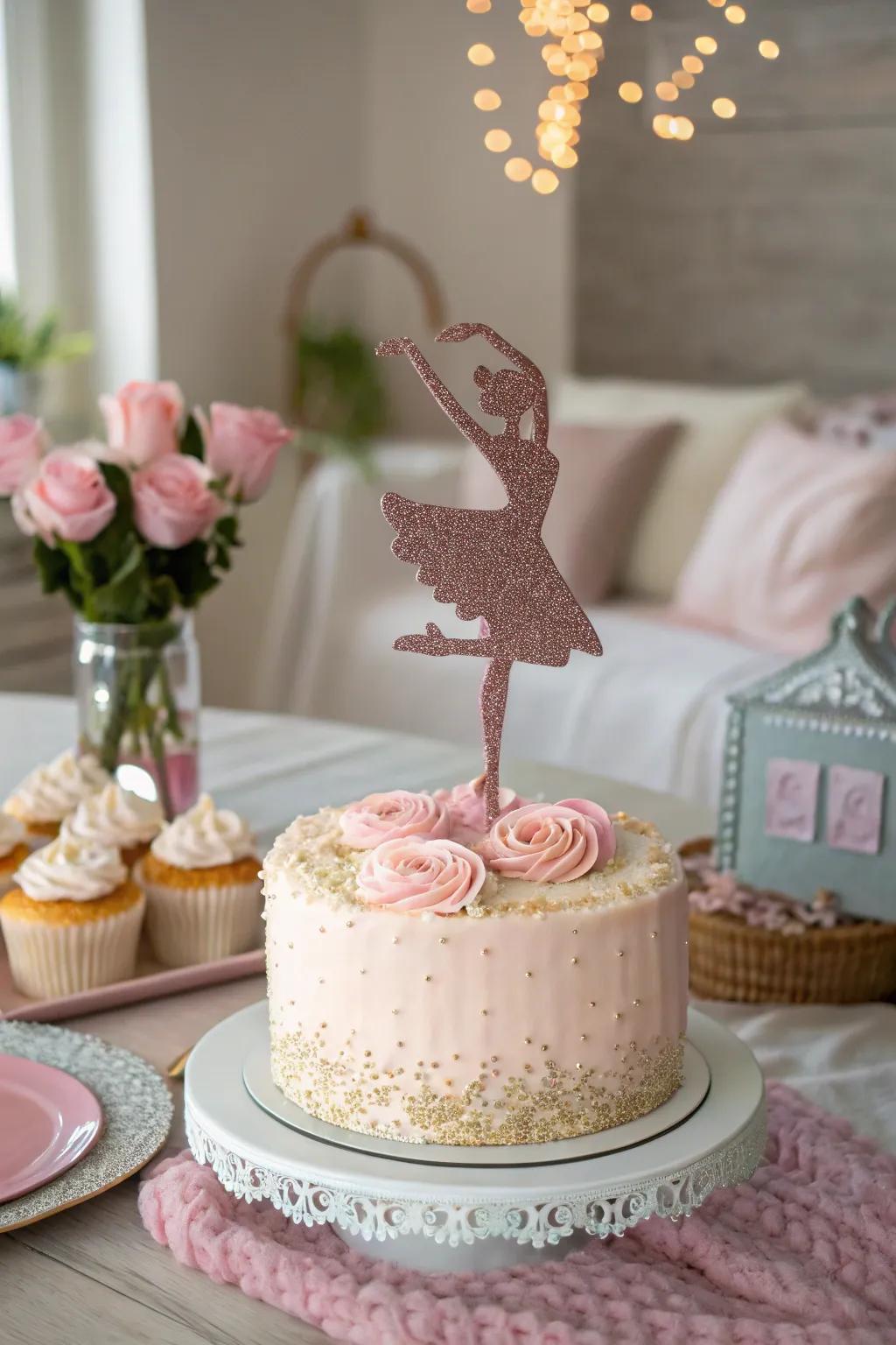 A sparkling topper appends radiance and glamour to the cake.