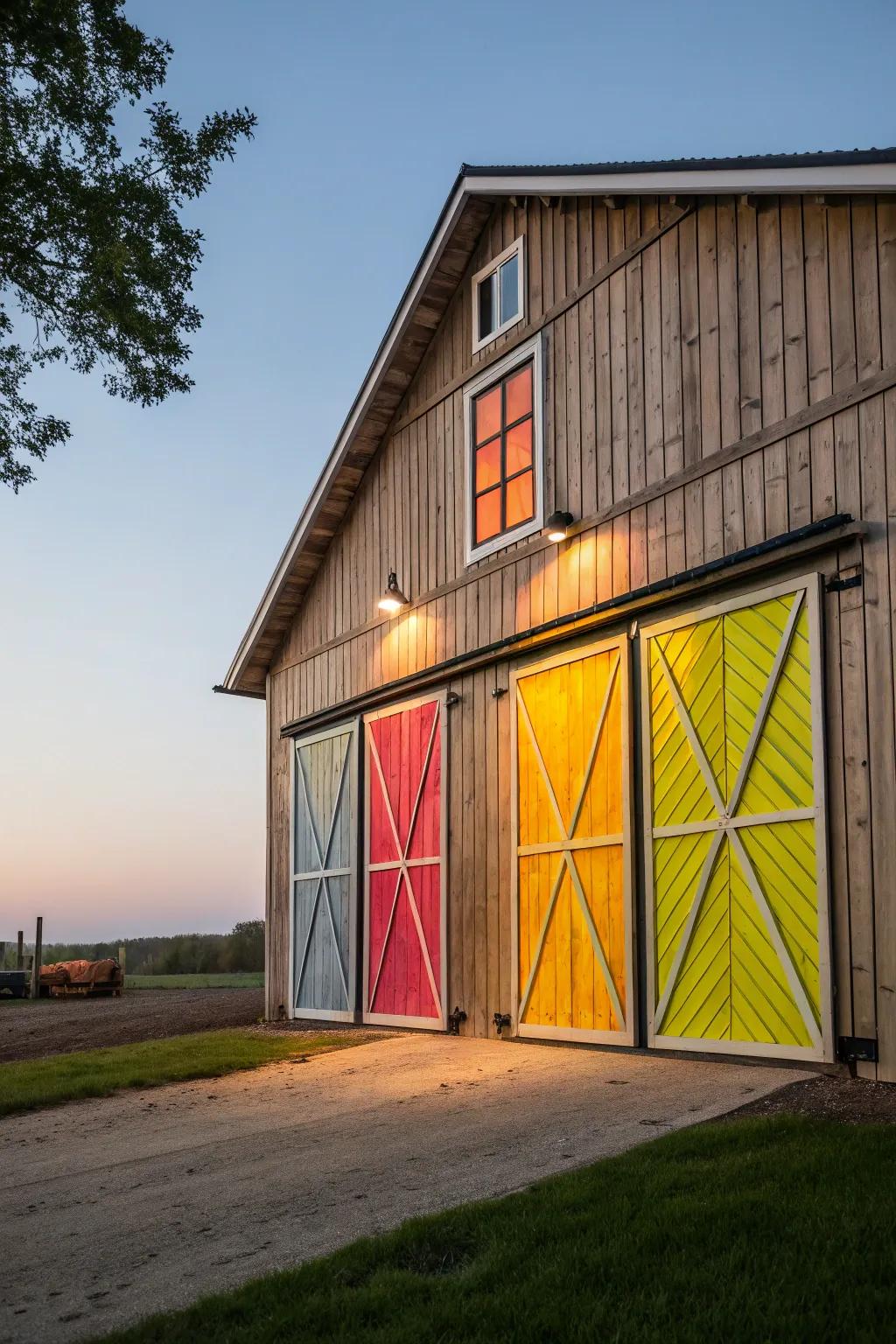 Unique barn doors adding a distinctive touch to any barn.