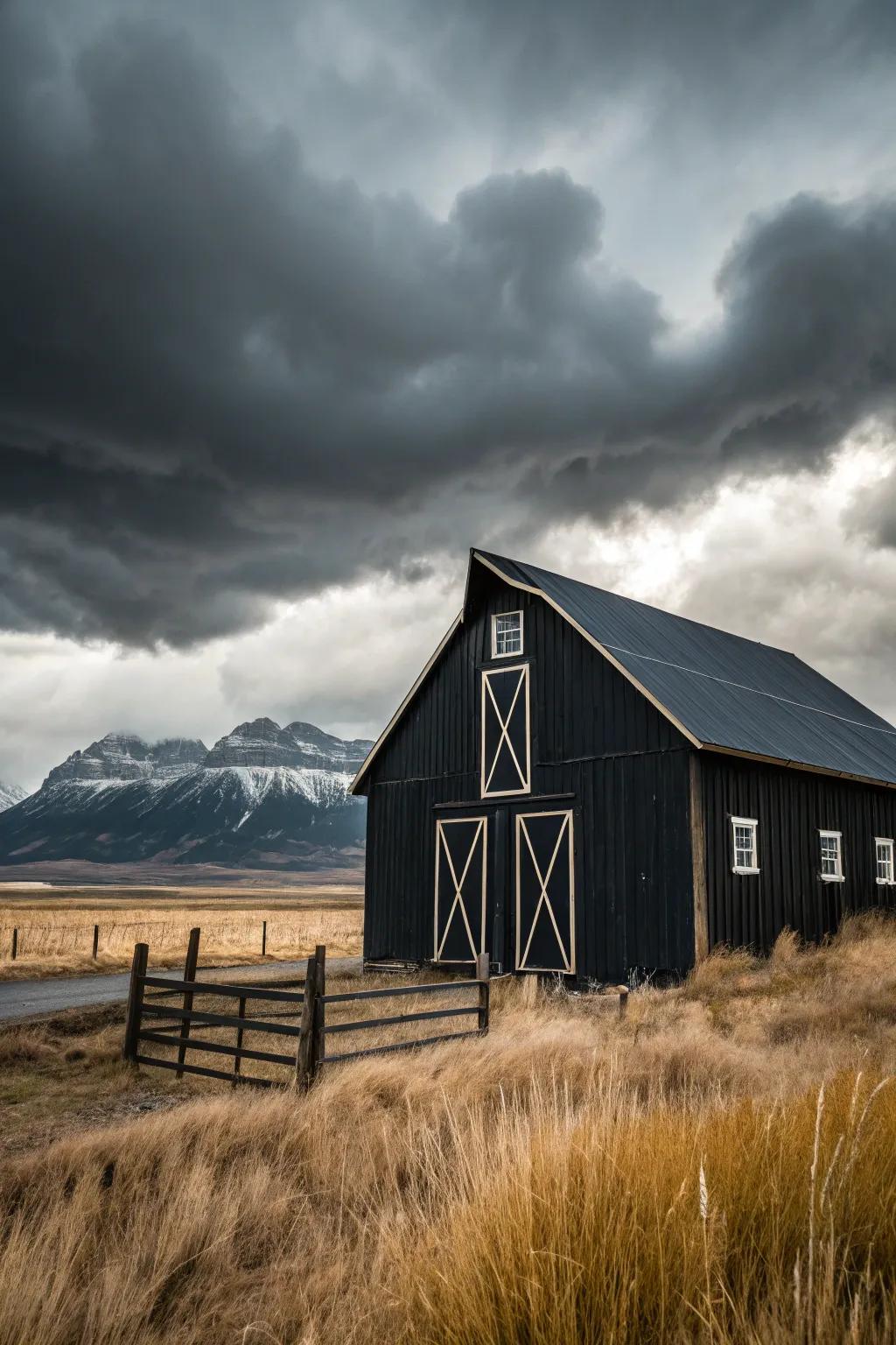 A barn flaunting black siding that’s rewriting the rules of modern charm.