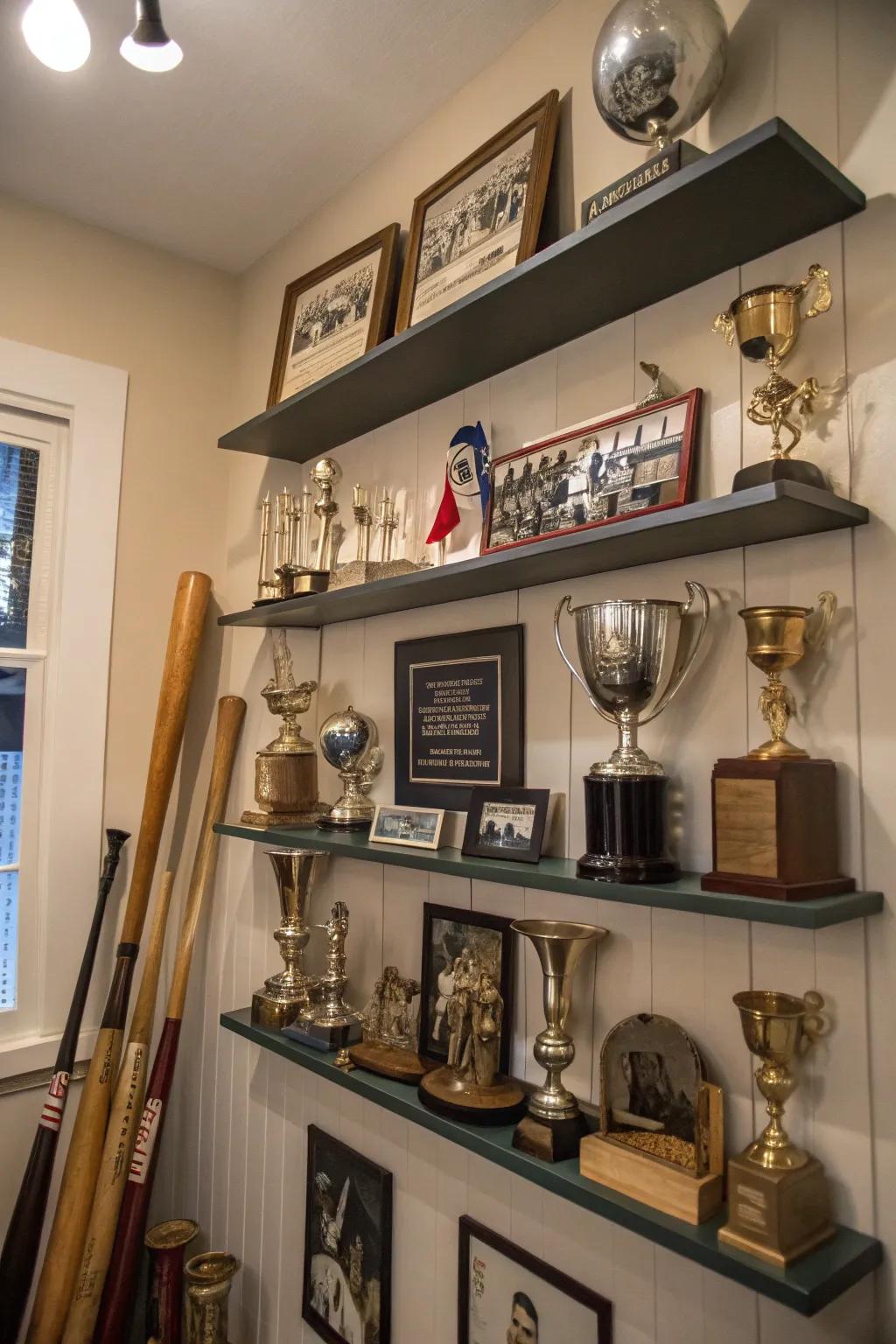 Floating shelves offer a chic way to highlight valued possessions.