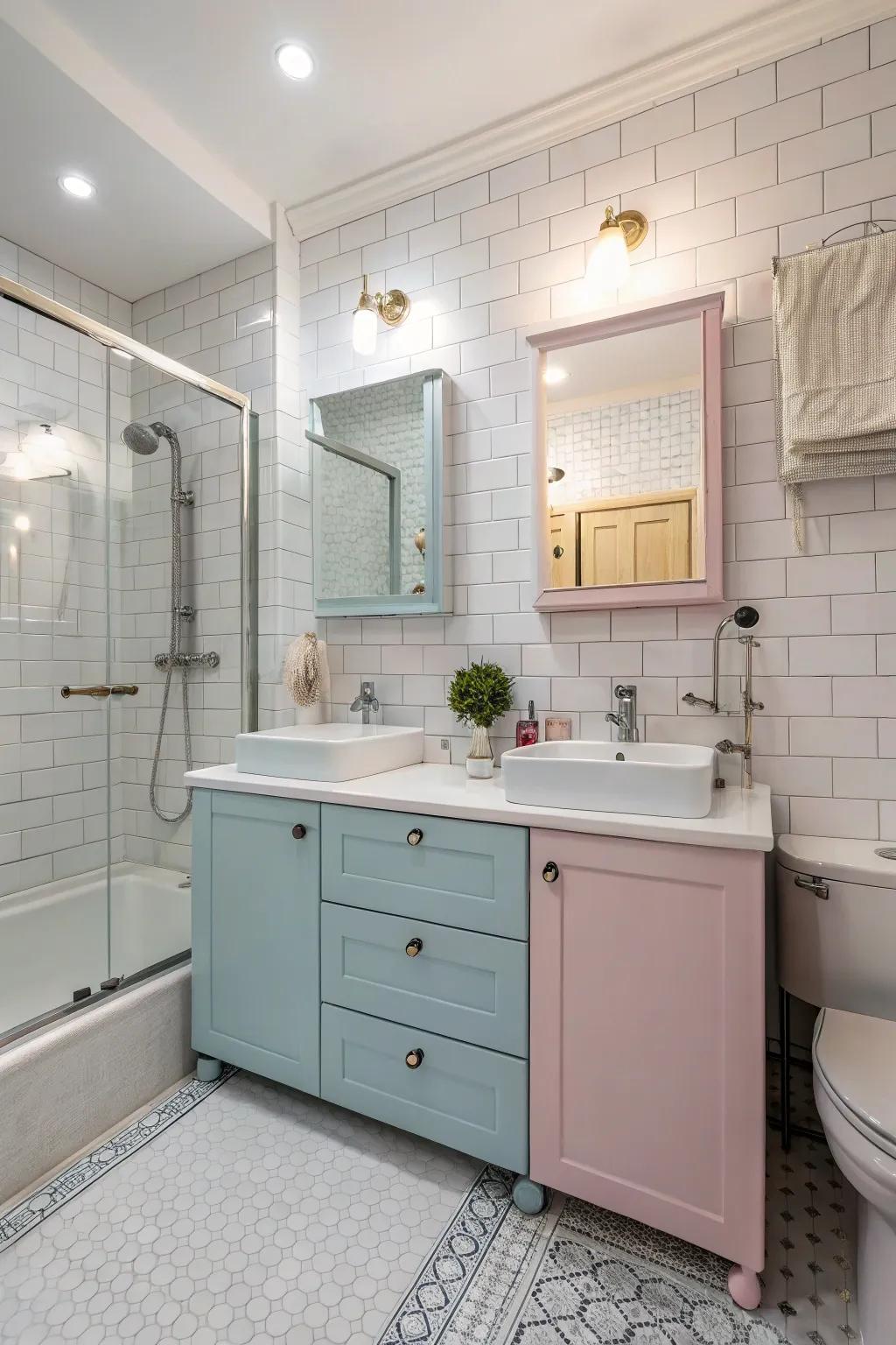 Pale shades introduce a soft, calming touch to the bathroom.