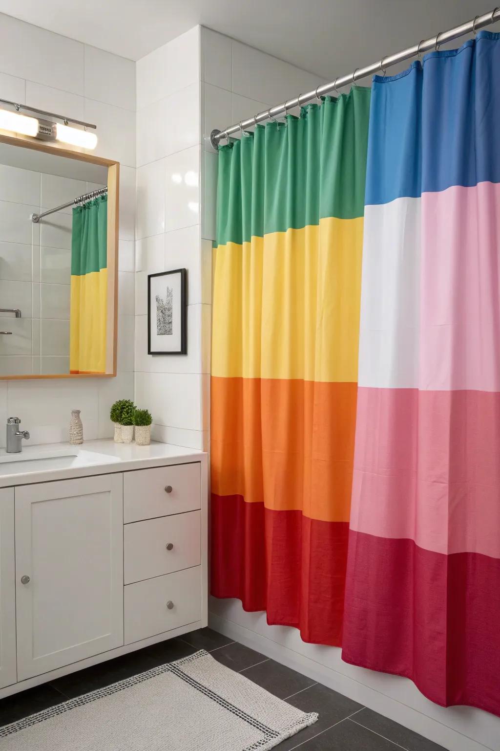Color-blocking makes a bold statement in any restroom.