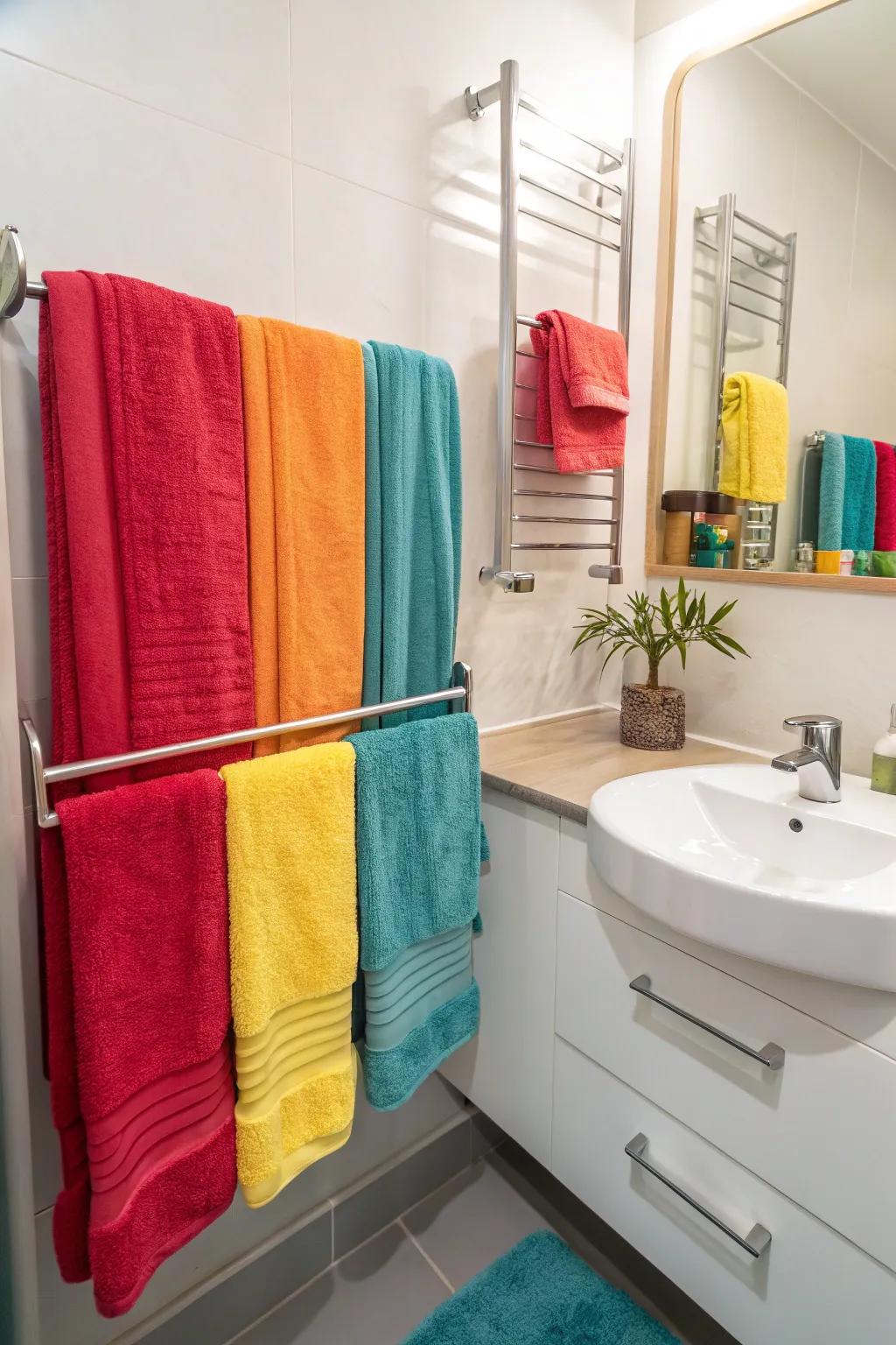 Use vibrant towels to make a bold statement in your bathroom.