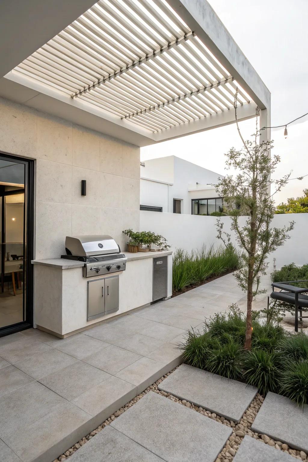 A minimalist design provides a sleek and modern BBQ patio experience.