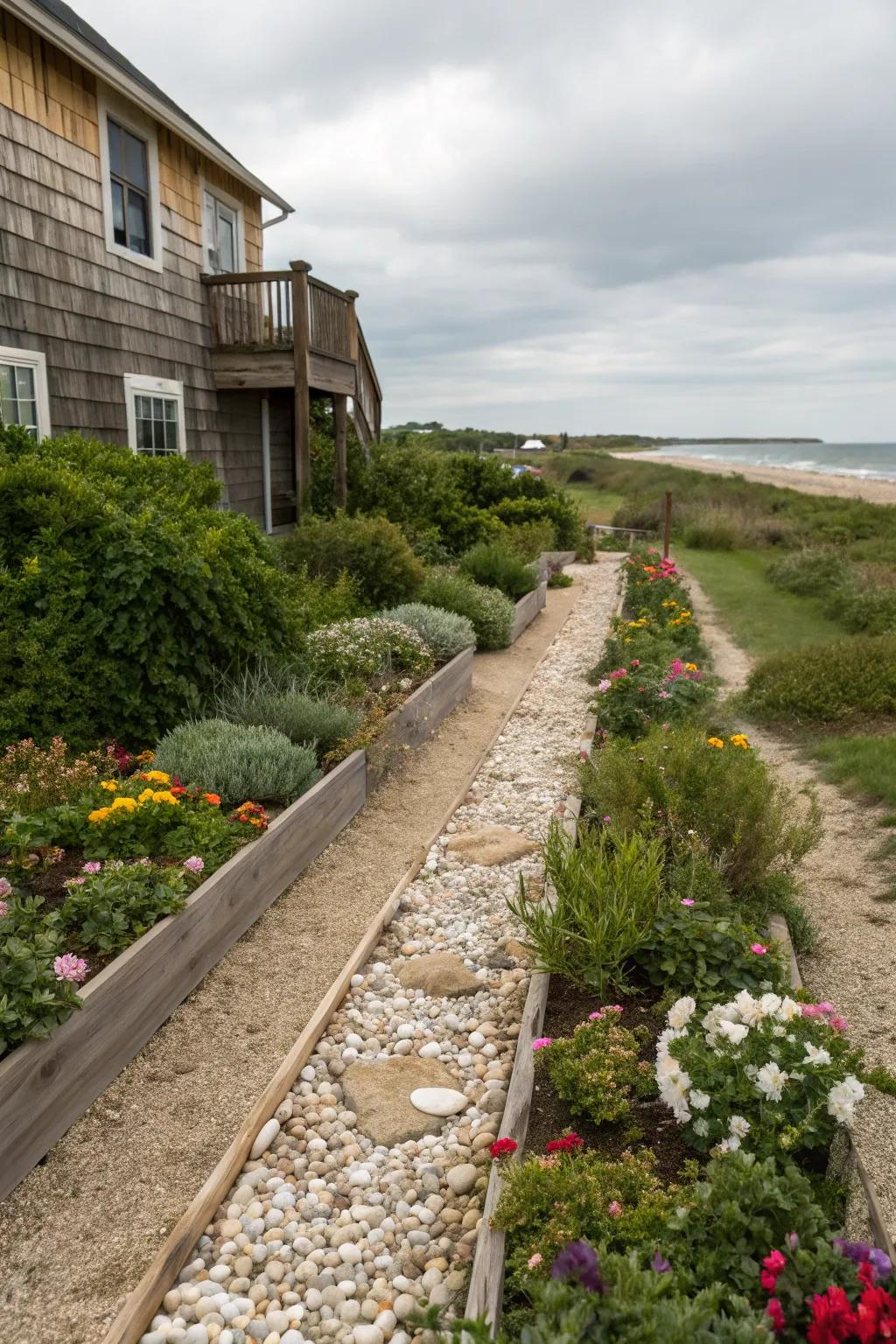 Sea husk edges appending a shoreline touch to the garden.