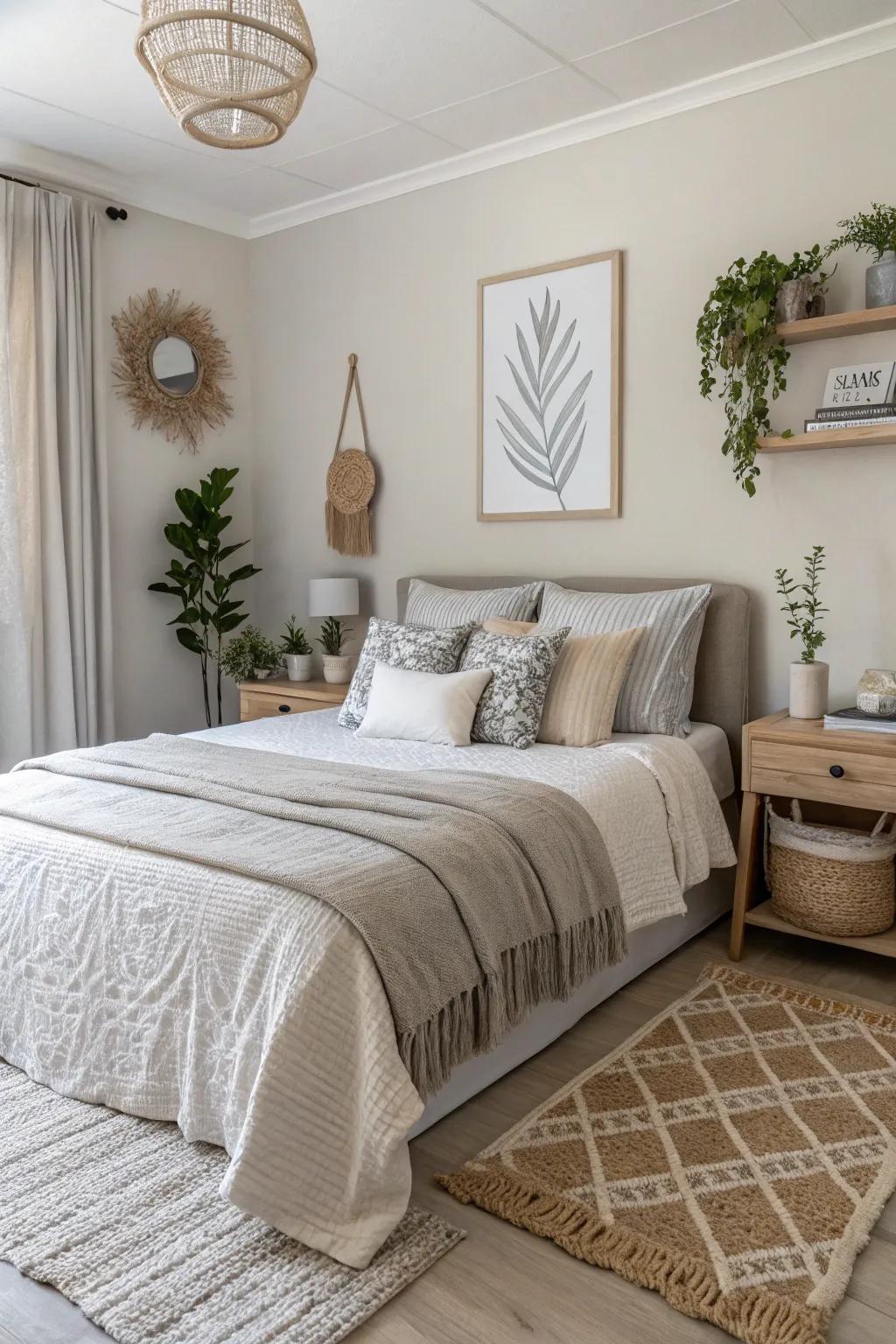Matching hues create a peaceful and united bedroom.