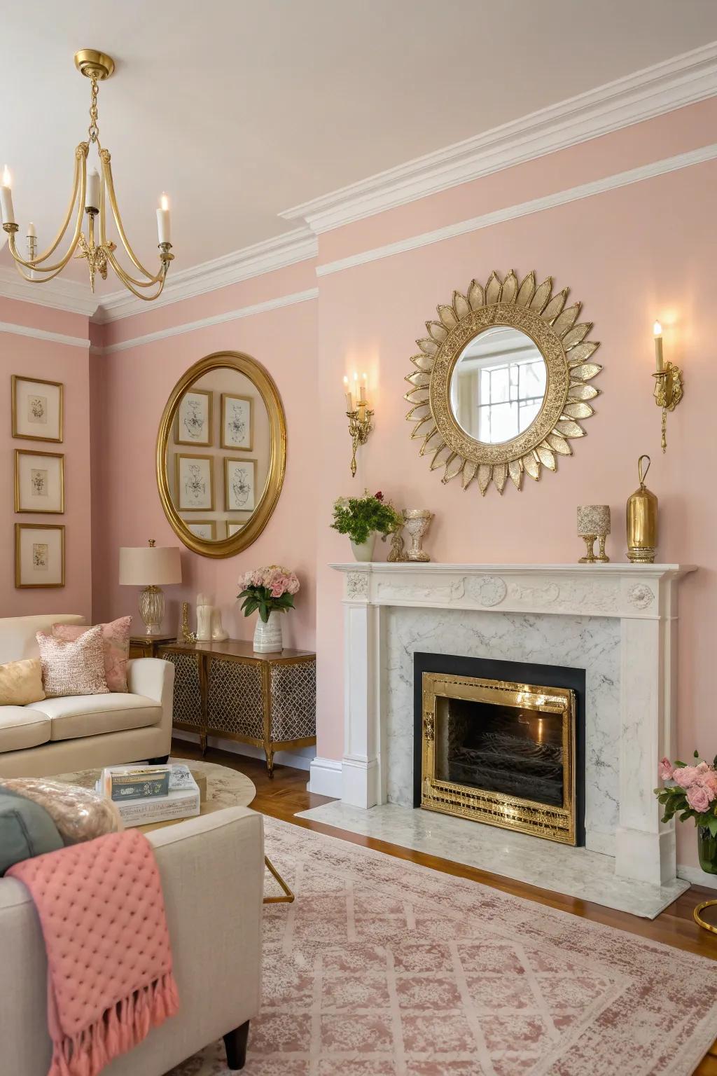 Rose walls fashion a romantic and cozy environment.
