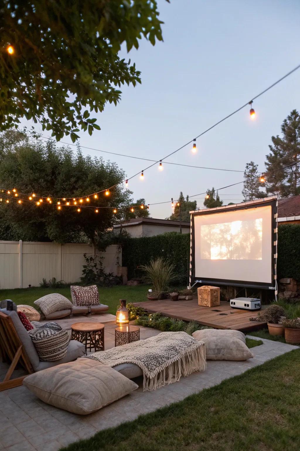 A backyard cinema creating memorable movie nights.