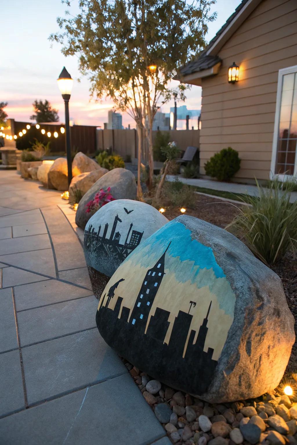 Bring urban vibes with cityscape outline rocks.