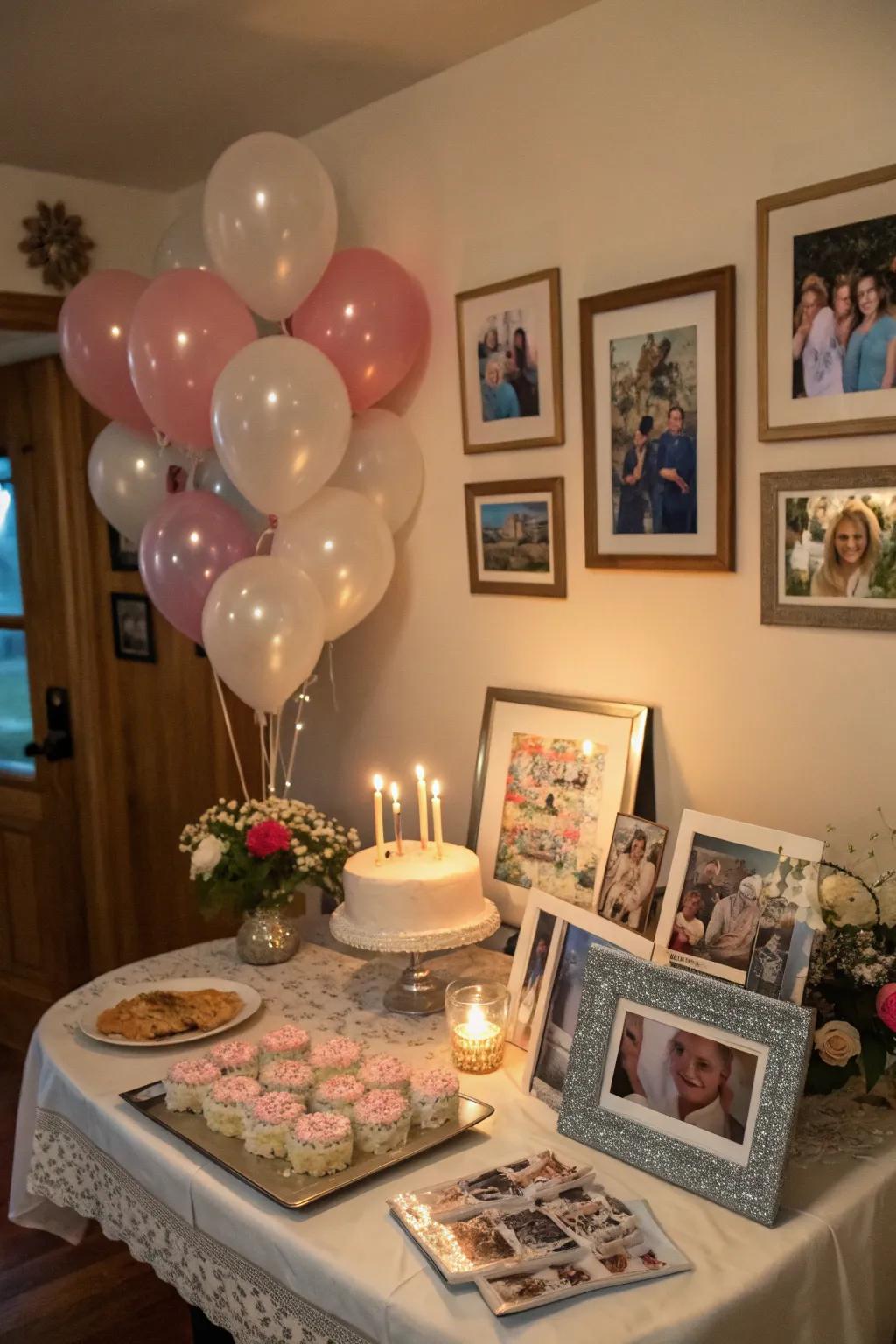 Photos of treasured moments contribute a personal and nostalgic impression.