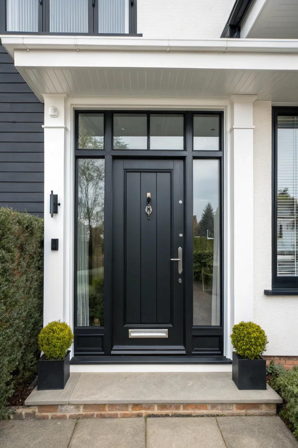 A smooth black sheen contrasts beautifully with glossy white trim for a modern aesthetic.