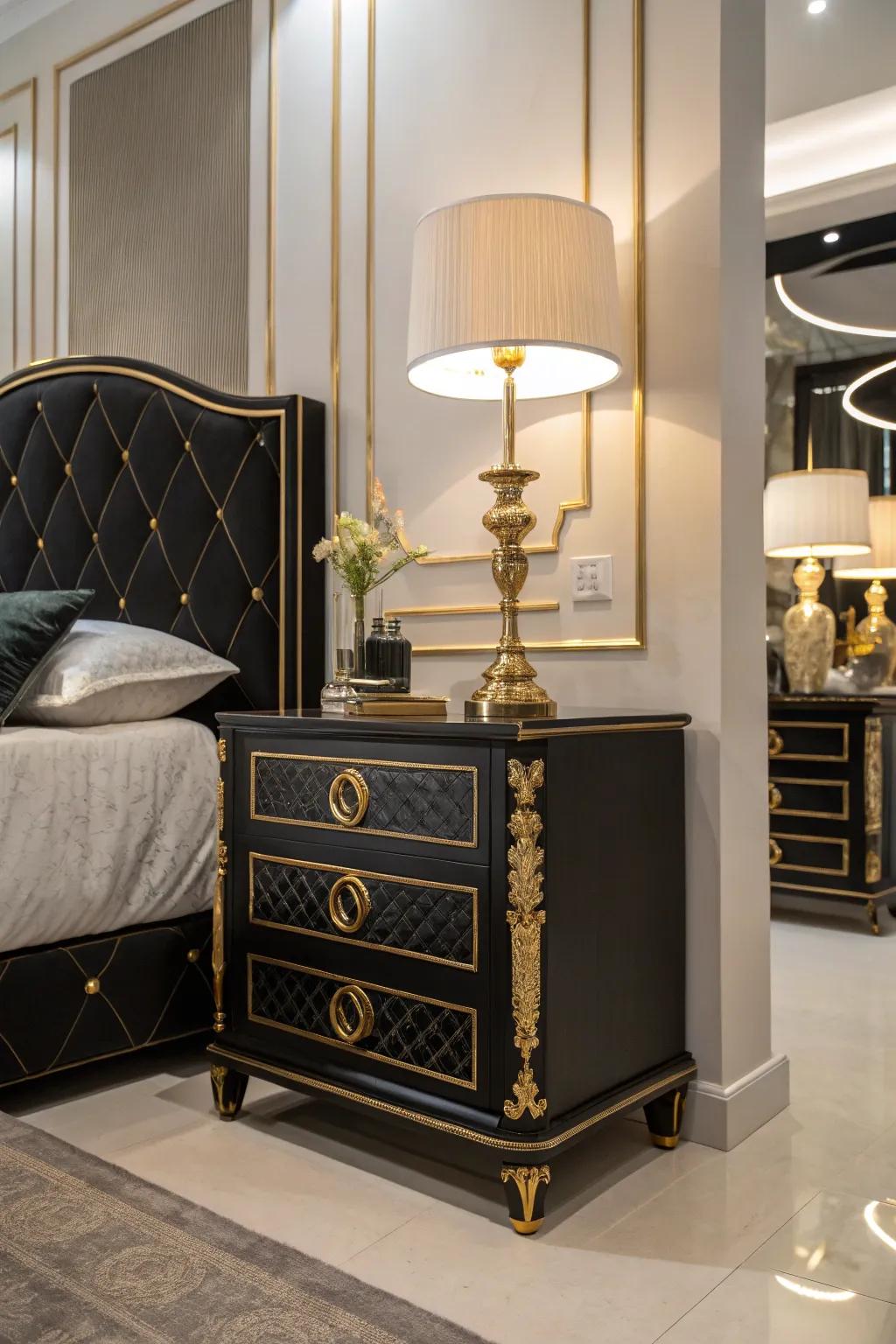 Elegant bedside tables enhance both vogue and functionality.