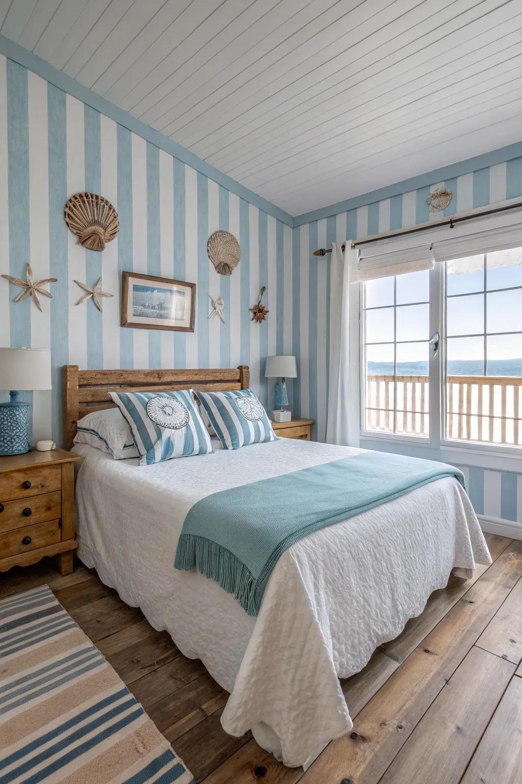 A coastal azure theme evokes oceanic relaxation.