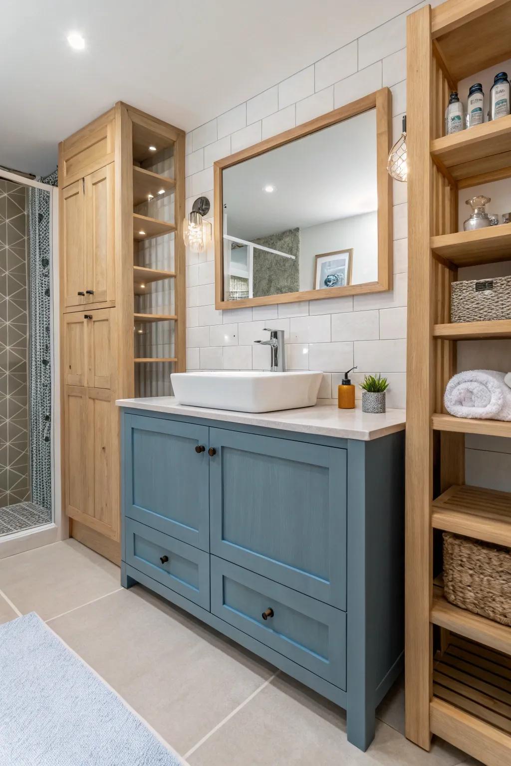 A coastal azure vanity channels a beachside retreat ambiance into your bathroom.