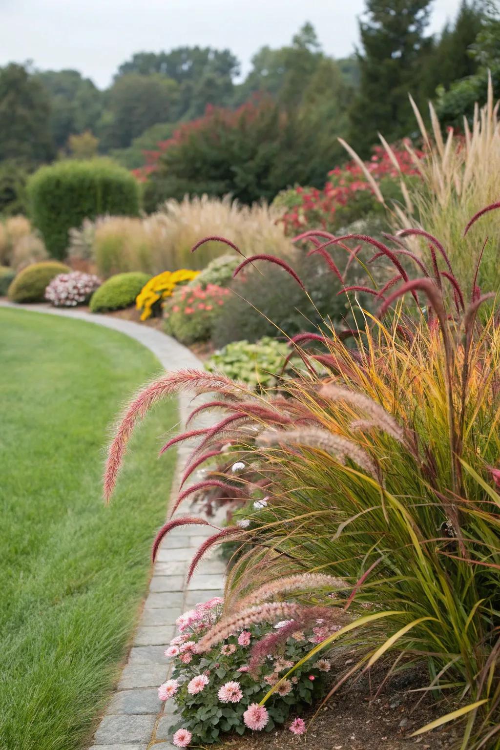 Multi-colored grasses add an unexpected touch to garden borders.