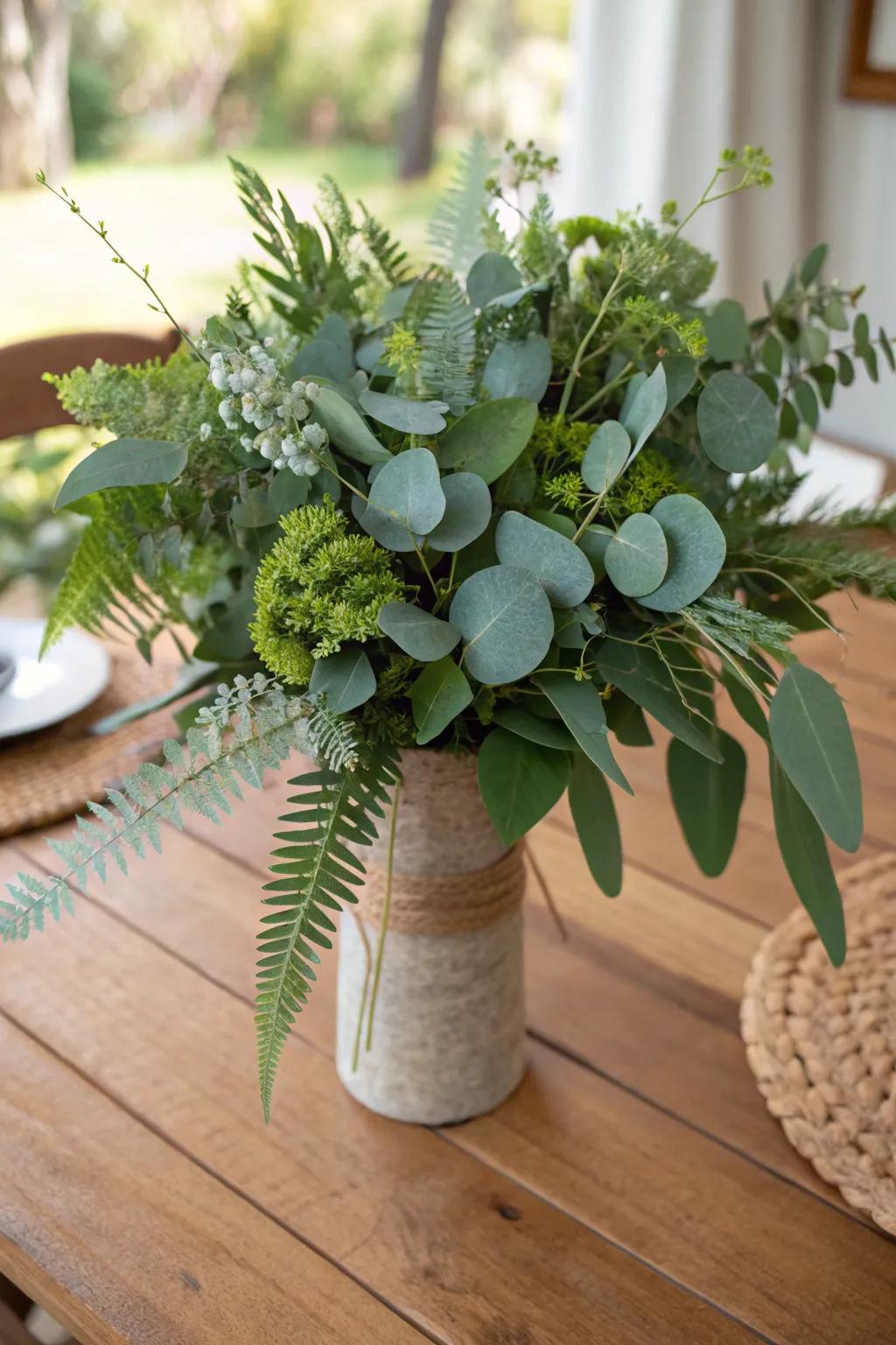 Green bouquets offer a calming, natural beauty.