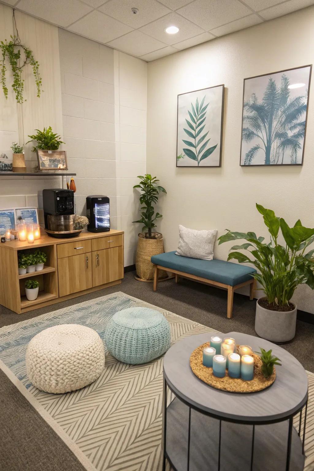 A meditation space provides a tranquil escape from stress.