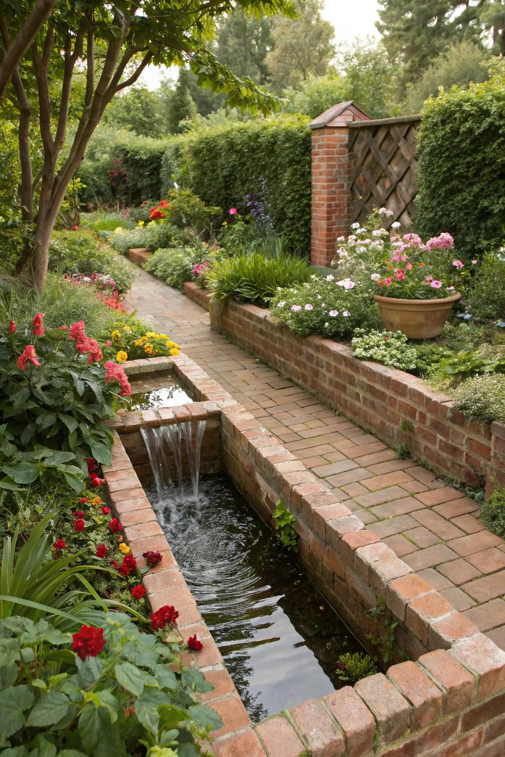 Hydrological attributes contribute serenity to garden blueprints.