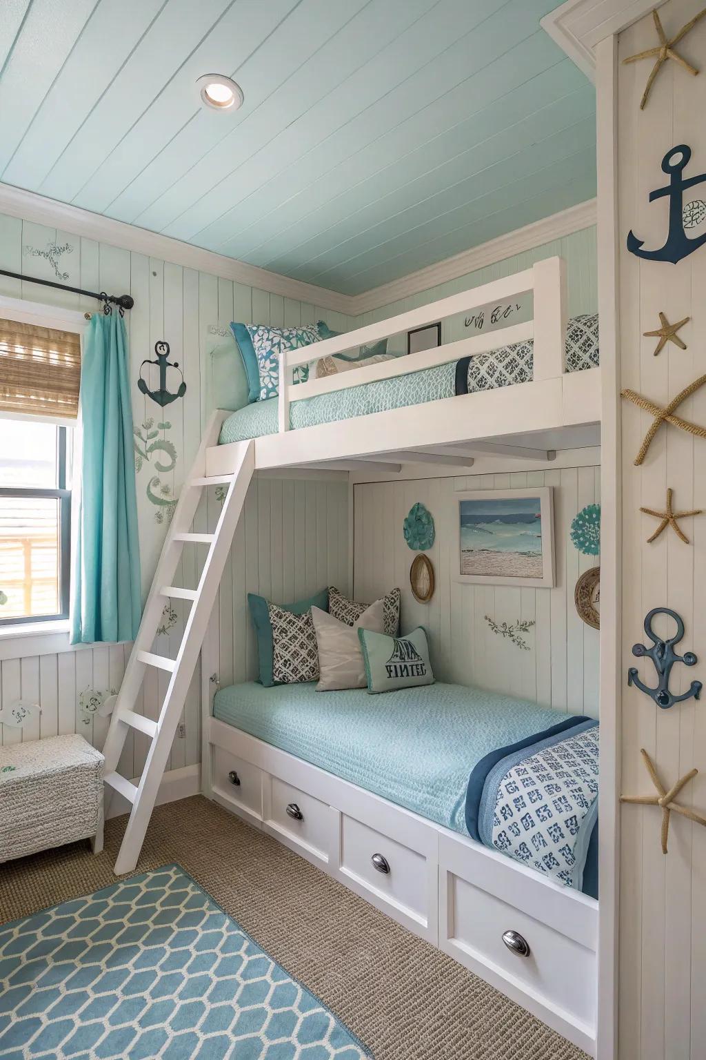 Bringing the beach indoors through coastal tones.