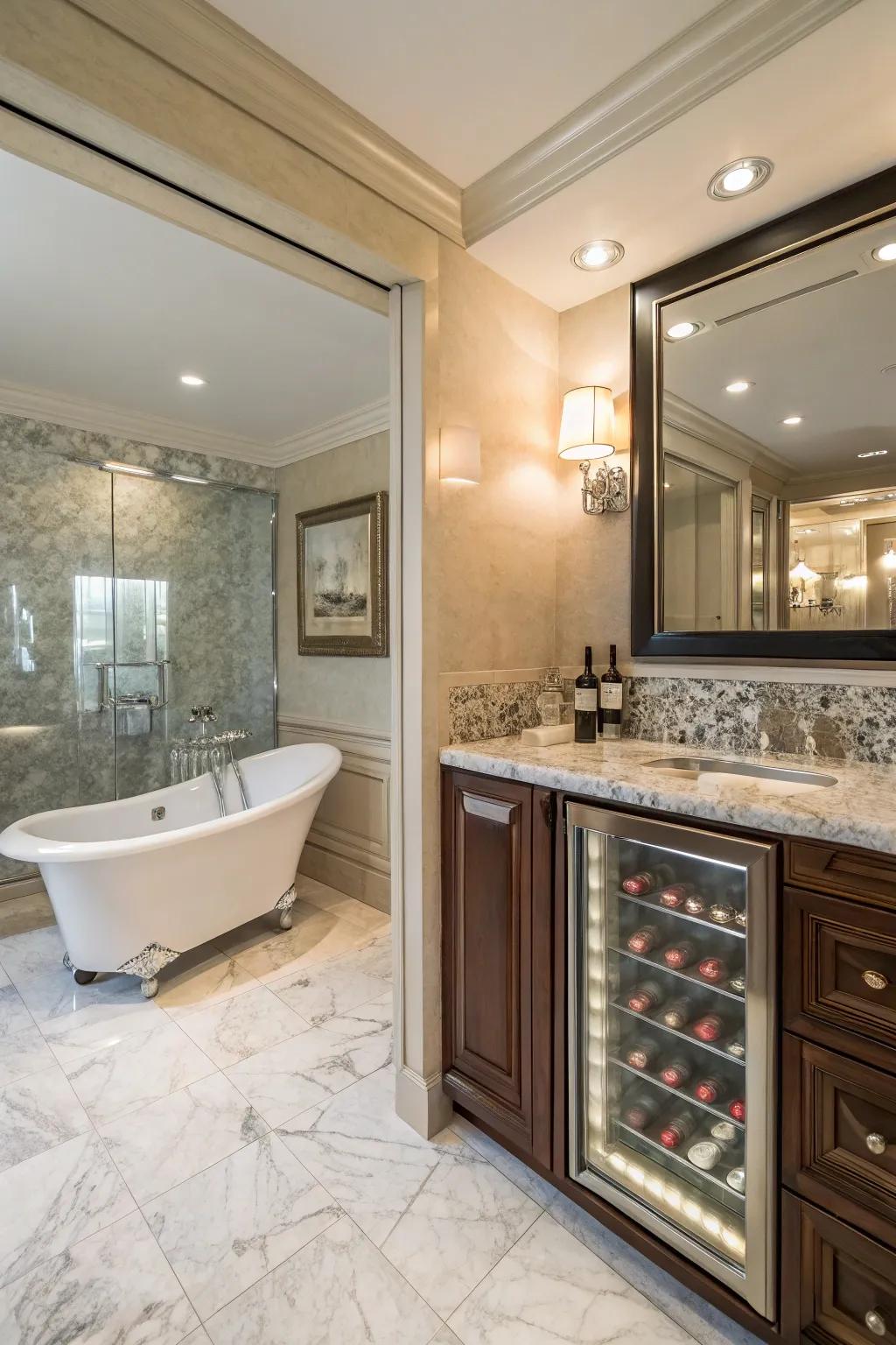 Infuse opulence into your bathroom by adding a drink chiller.