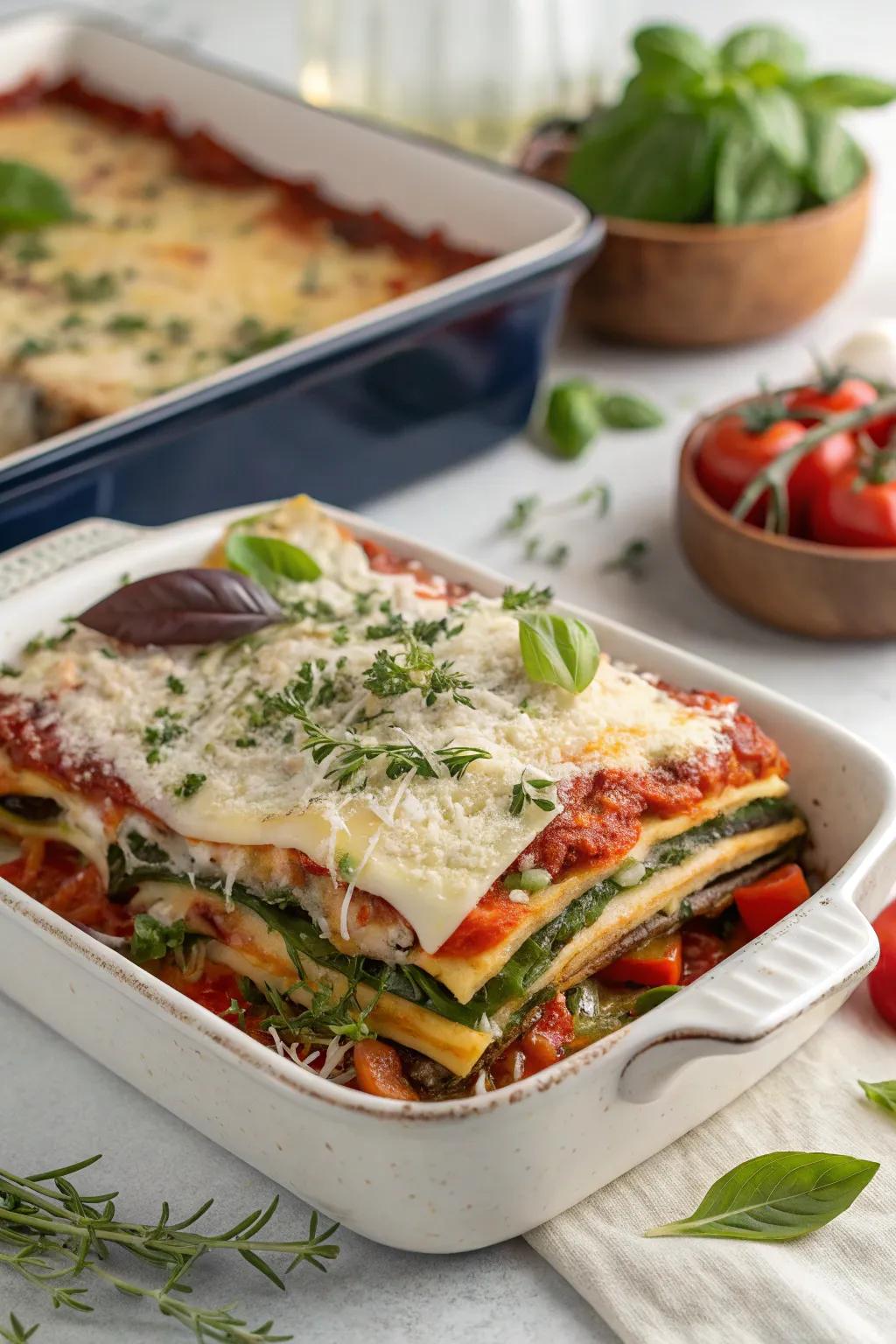 Vegetable lasagna, a timeless dish of comfort and satisfaction.