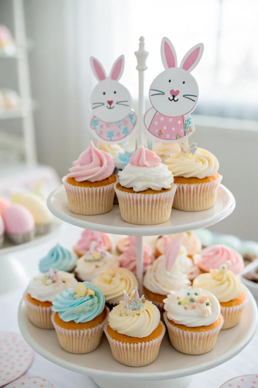 A delightful display of bunny-themed cupcakes introduces sweetness to the event.