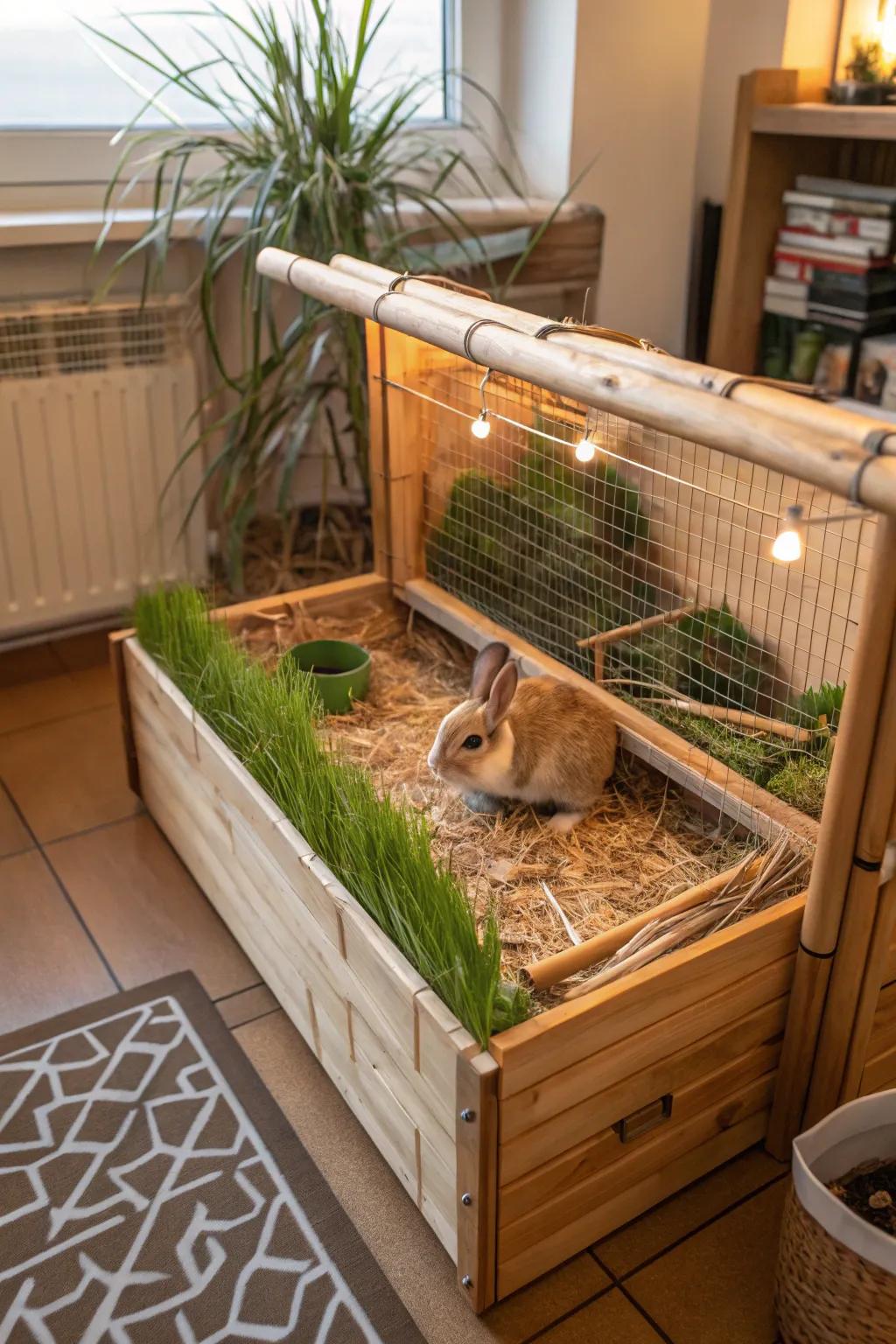 Environmentally conscious raw materials fashion a lasting and elegant bunny habitat.