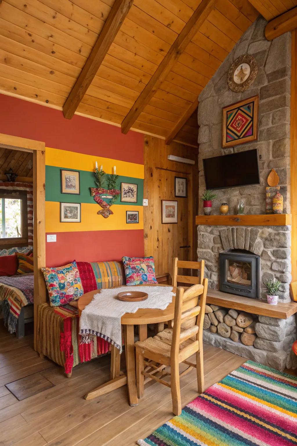 Bold colors introduce energy to countryside cabin settings.