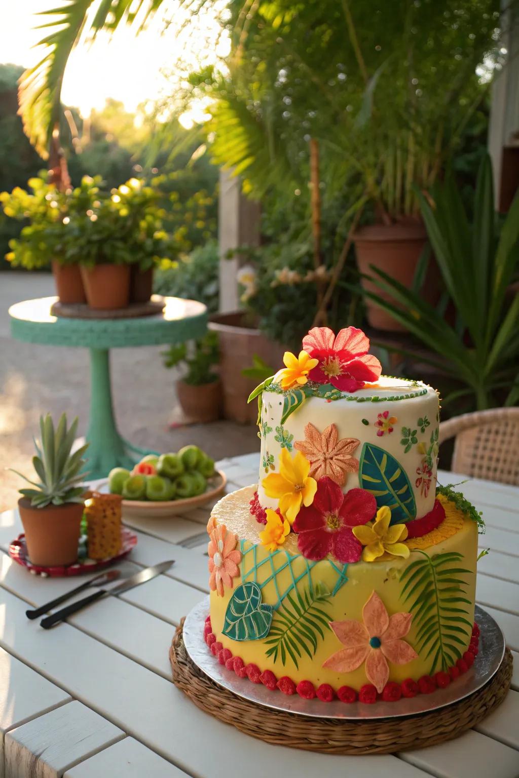 Tropical vibes using vibrant buttercream patterns