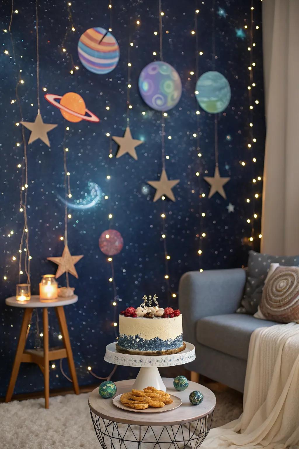 A cosmic theme elevates your cake smash to new heights.