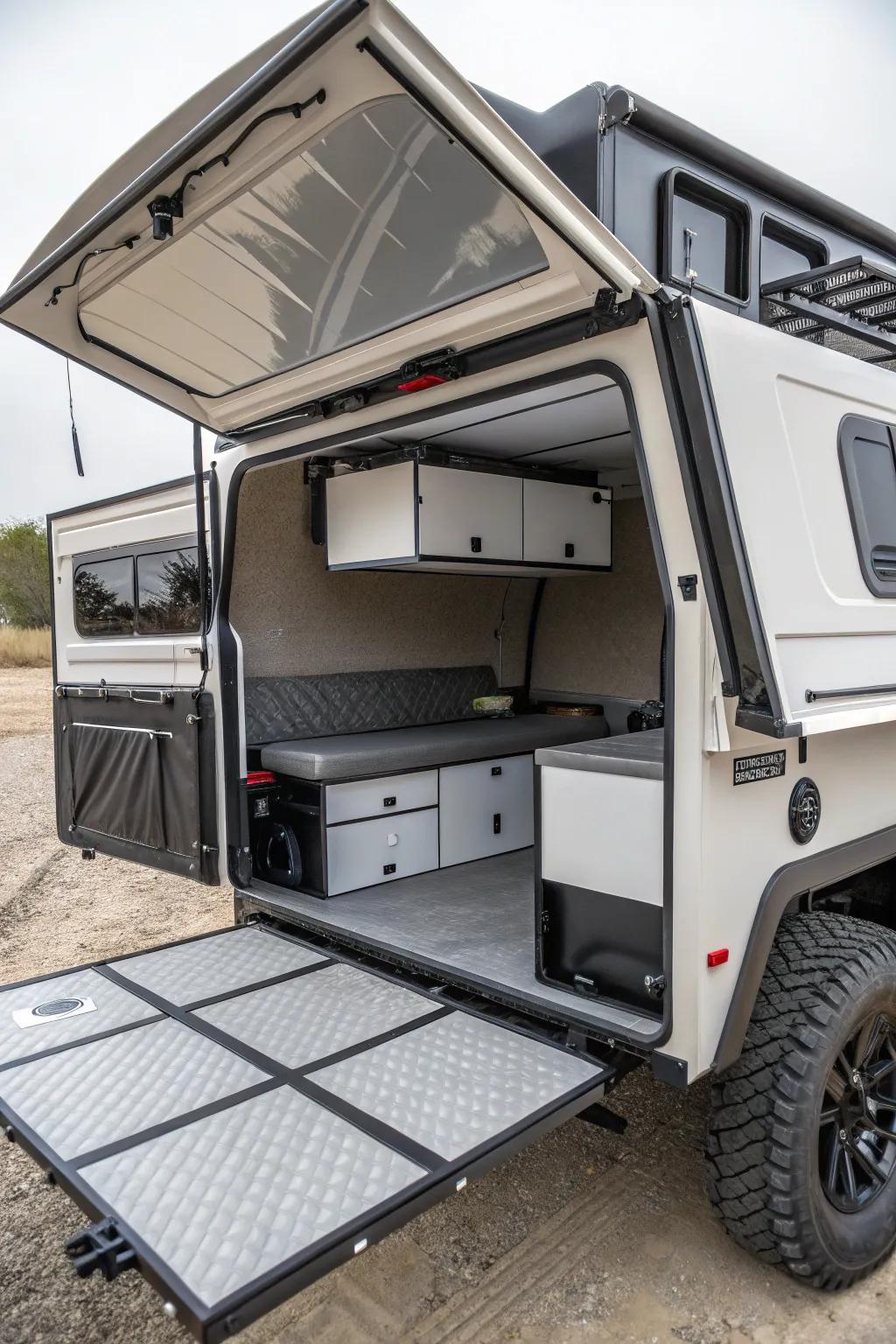 Removable flooring for practicality and cleanliness inside your camper shell.