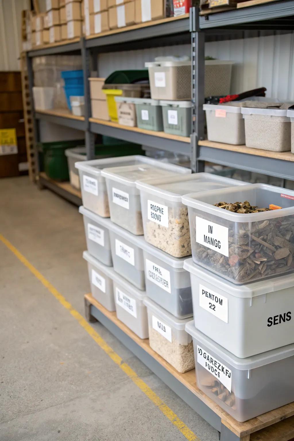 Clear labeling helps maintain organization and easy access for camping gear.