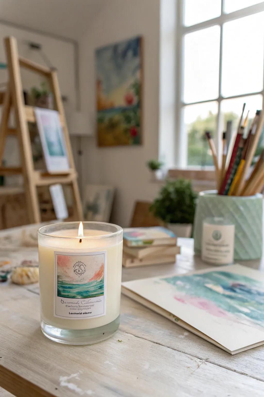Color wash candle stickers integrating a delicate, artistic element.