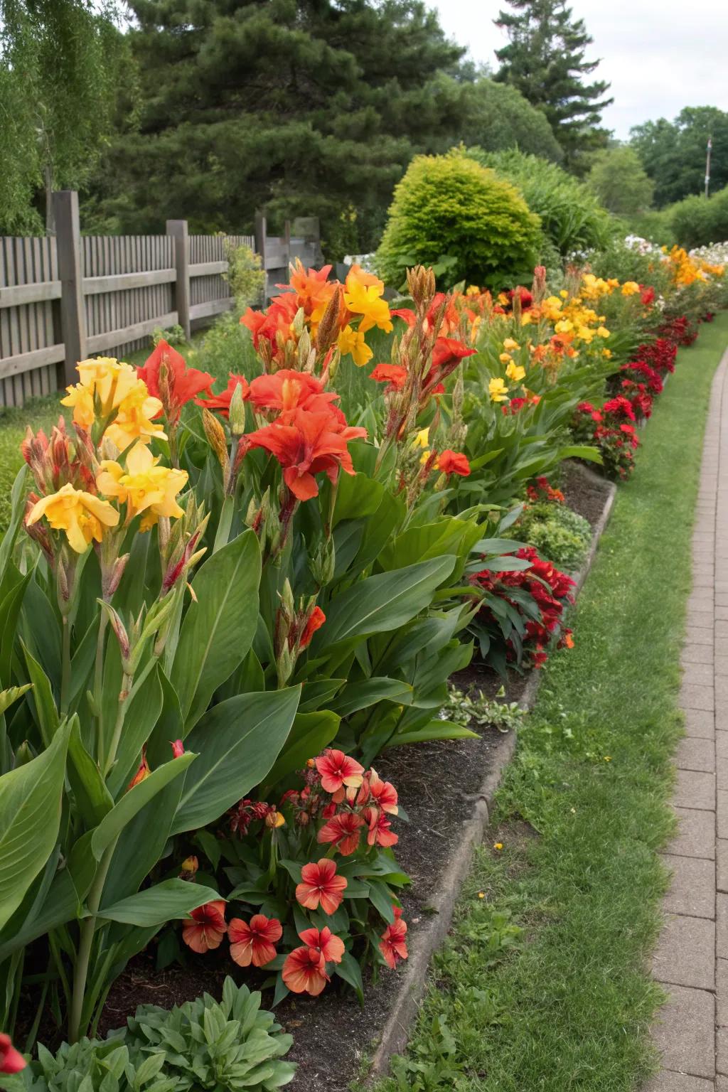 Construct striking garden boundaries through 'Flame' lilies.