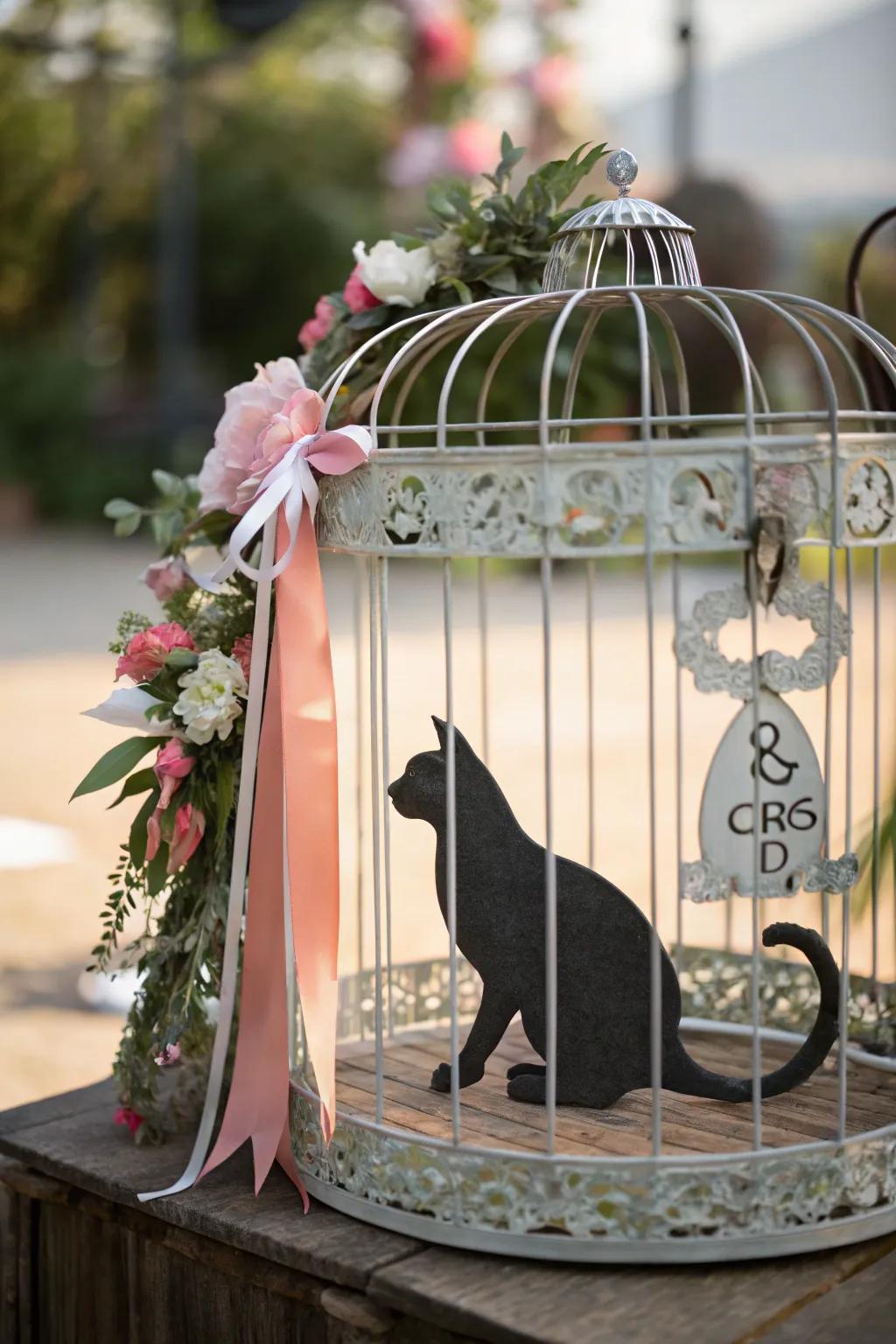 Artistic decor personalizes the pet enclosure with unique flair.