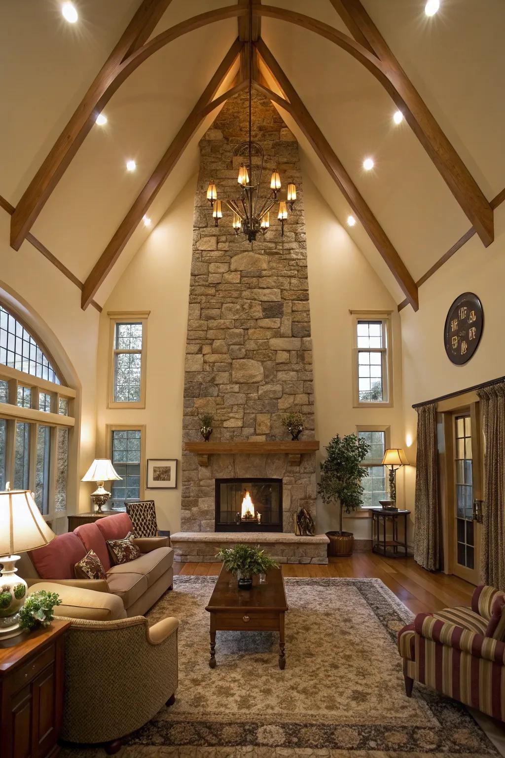 A comfortable fireplace serves as a warm focal attraction in the area.