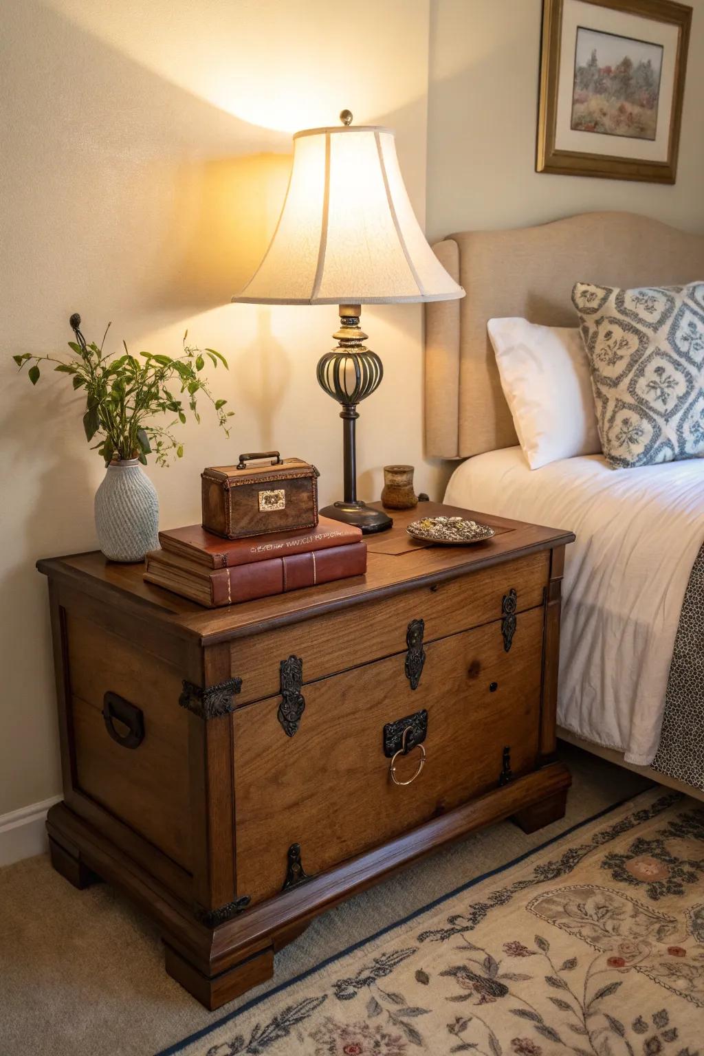 A cedar chest is a charming alternative to a conventional nightstand.