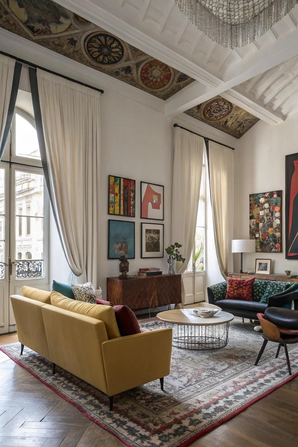 Off-balance curtains for a modern twist