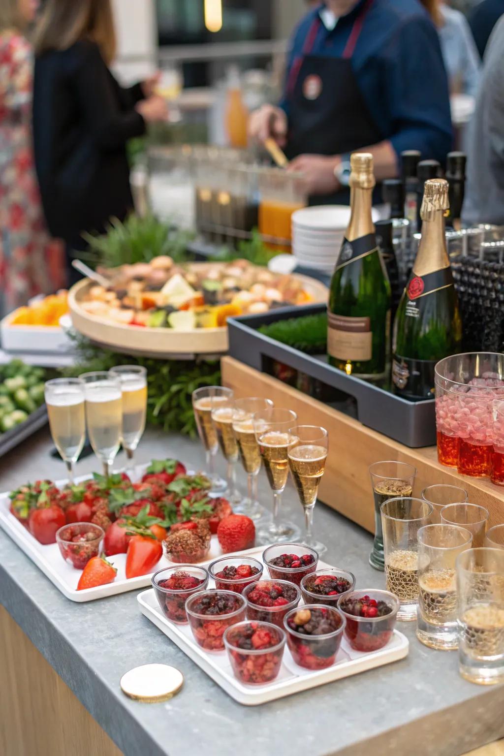 Interactive toast stations for guest engagement.