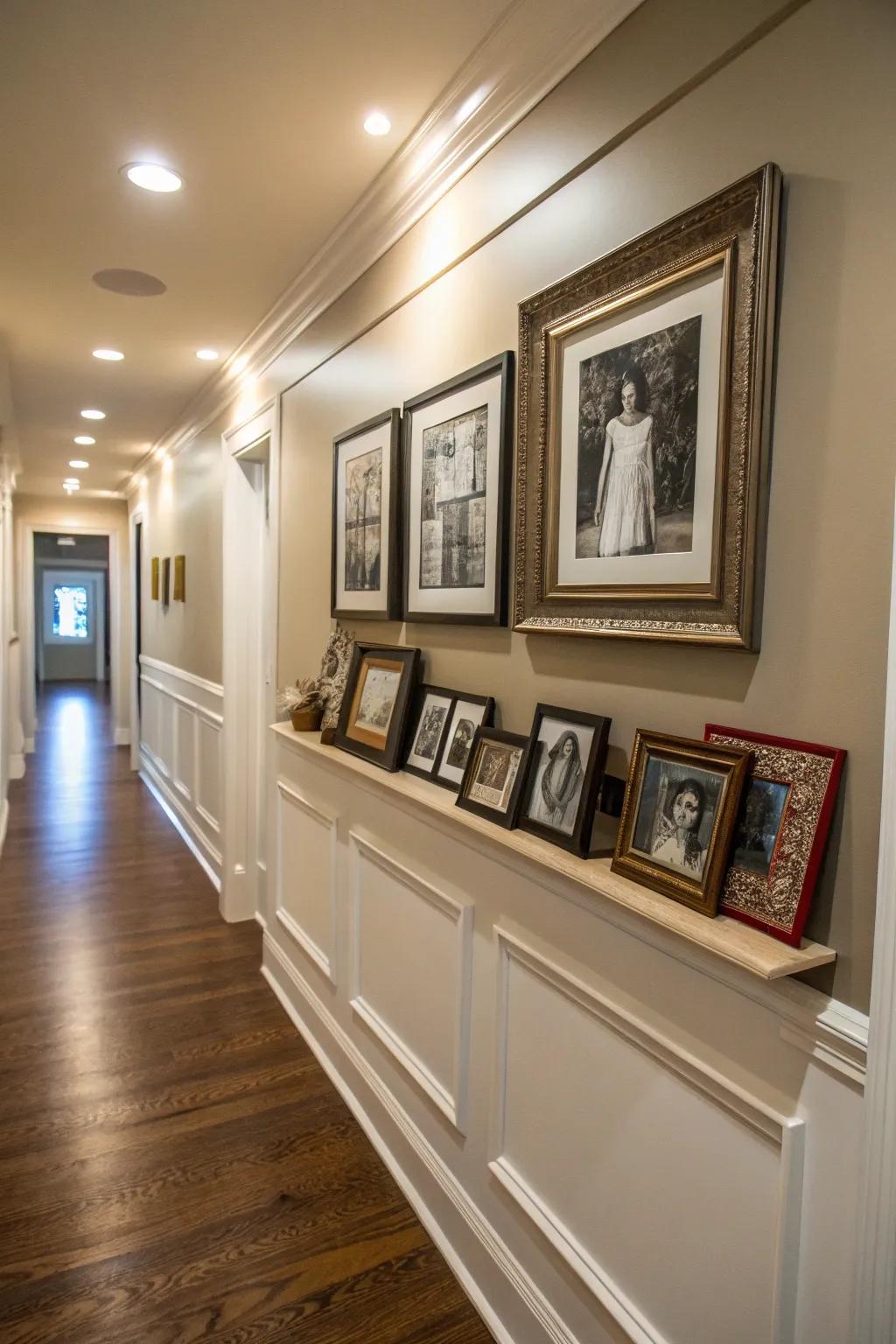Imbue warmth into your corridor through personal portrait displays.